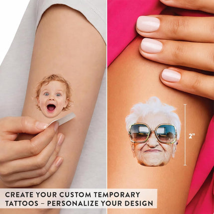Personalized Face Temporary Tattoos - 25 Pack Personalized Photo Tattoos for Bachelorette Party, Weddings, Birthday, Graduation - Waterproof Custom Body Art for Kids & Adults - Party Favors - 2 Inch