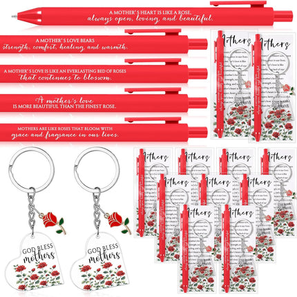 Motiskyy 18 Sets Happy Mother's Day Rose Gifts bulk Red Ballpoint Pens Heart Rose Christian Keychain with Bless Card Bag Positive Affirmative Appreciation Gift for Mom Women Birthday Office Supplies