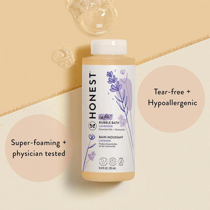 The Honest Company Foaming Bubble Bath & Baby Wash, Tear-Free, Hypoallergenic, Natural Formula, Lavender Calm Scent, 12 fl oz