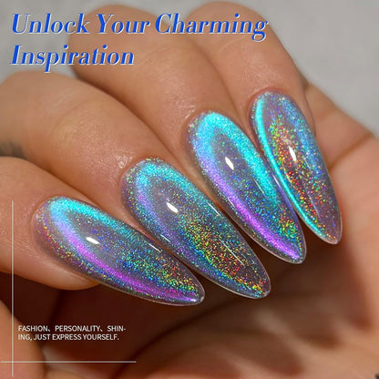 9D Cat Magnetic Eye Gel Nail Polish, Blue Purple Holographic Rainbow, 15ML - photo 3