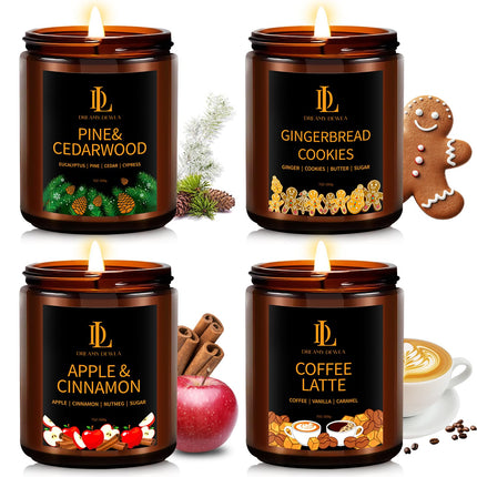 Fall Candles Set for Home Scented, 4 Pack 28oz, Soy Wax