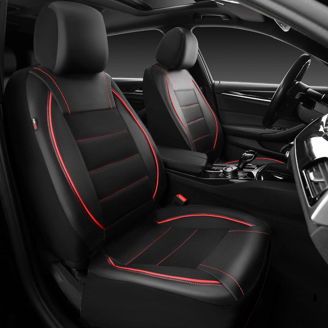 Universal Fit Waterproof Faux Leather Two Front Seat Covers, Black Red