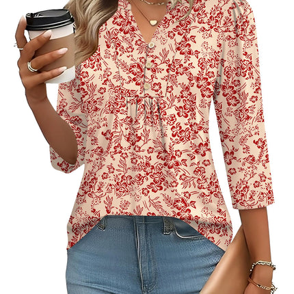 3/4 Length Sleeve Womens Tops Dressy Casual Henley V-Neck Summer Tops