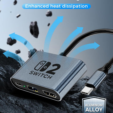 Switch 2 Dock,Portable USB C Docking Station with 4K@120Hz/PD 100W/USB 3.0 Port,Aluminum Alloy Travel TV Dock for Switch/Steam Deck/ROG Xbox Ally X/Legion Go 1/2/S
