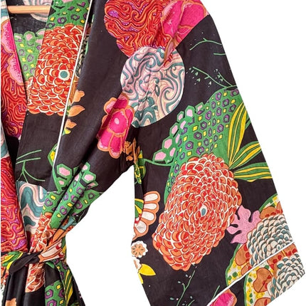 Robe Kimono Style Bathrobe, Long Dressing Gown, Free Size, Lightweight 3/4 Sleeves beach cover ups