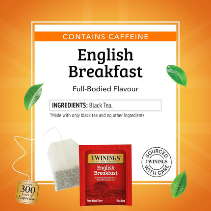 English Breakfast Black Tea Individually Wrapped Bags, 100 Count (Pack of 1), Smooth, Flavourful, and Robust, Caffeinated, Enjoy Hot or Iced, 100 Teabags