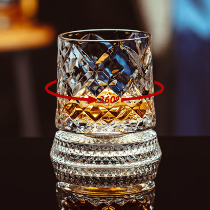 Spinning Whiskey Glasses Set of 4, 9.5 oz Smooth Rotating Bases, Gift Box