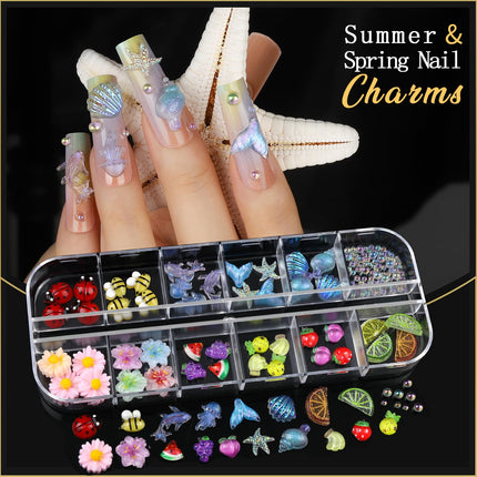 Teentior Nail Charms Nail Stickers with Nail Gems Kit, 8 Boxes Nail Art Rhinestones Gold Rhinestones for Nails, Nail Charms and Gems Pearls for Nails, 3D Nail Art Design Kit Nail Decorations for Women