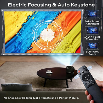 [Built-in Apps & 2026 Upgraded] Mini Projector with Wifi and Bluetooth Portable,Native 1080P 4K Support Auto Keystone Movie Projector Compatible with TV Stick/HDMI/USB, 360° for Bedroom, Outdoor Use