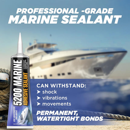 FORTIVO [Black] 5200 Marine Sealant - Fast Cure, High Bond Strength, UV Resistant Underwater 5200 Fast Cure, Marine Adhesive Sealant for Boats, Hulls, Decks, & RVs Marine Caulk Black 3oz
