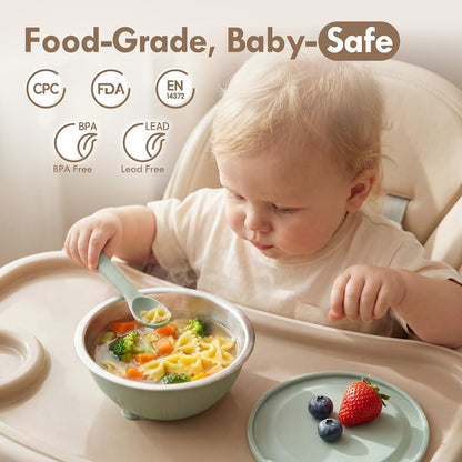 Baby Suction Bowls with Lids, Stainless Steel & Silicone, 13 oz, 2 Pack - photo 4
