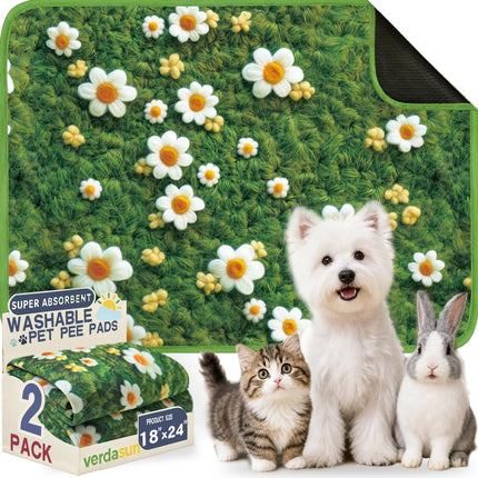Tapetes lavables para orina de perros, tapetes reutilizables para entrenamiento de cachorros, tapetes y mat ultraabsorbentes gruesos impermeables a prueba de fugas antideslizantes para jaula, corralito, piso, crianza y entrenamiento, 2 pack 18"x24"