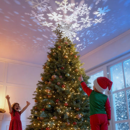 Christmas Tree Topper with Rotating Snowflake Projector, Silver