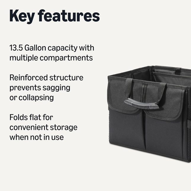 Black Foldable Multi-Compartment Car Trunk Organizer, 13.5 Gallon