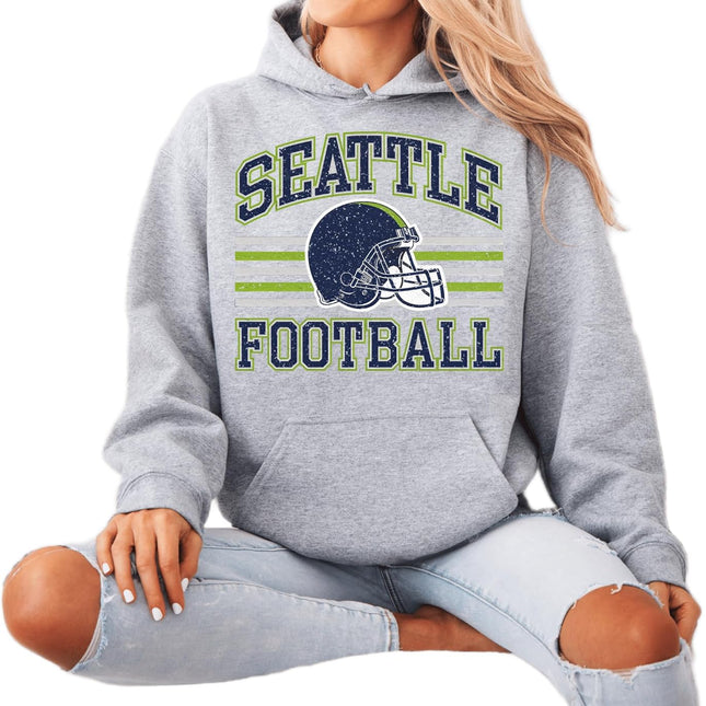 Distressed Seattle Football Sweatshirt - Retro Collegiate Helmet Pullover for Women