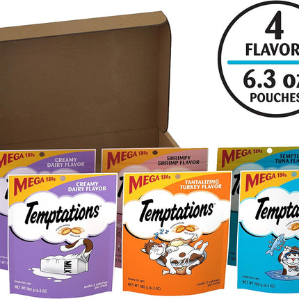 Temptations Cat Treats Classic Crunchy and Soft Cat Treats Variety Pack, 6.3 oz. Pouches (Pack of 6)