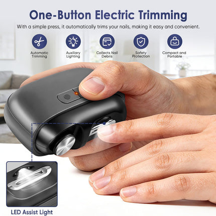 Electric Nail Clipper, Electric Nail Trimmer with Light and Nail Scraps Storage, Electric Toenail Clippers with Polishing, Rechargeable Electric Automatic Nail Clipper for Seniors, Women, Men (Black)