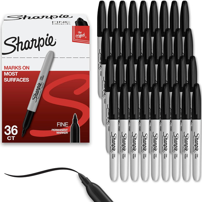 Black Permanent Fine-Tip Markers, 36 Count, for Paper, Plastic, Metal and Wood