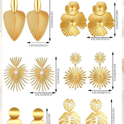 Glenmal 6 Pair Gold Statement Earrings for Women Large Gold Geometric Earrings Woven Twisted Leaf Earring Jewelry Gift