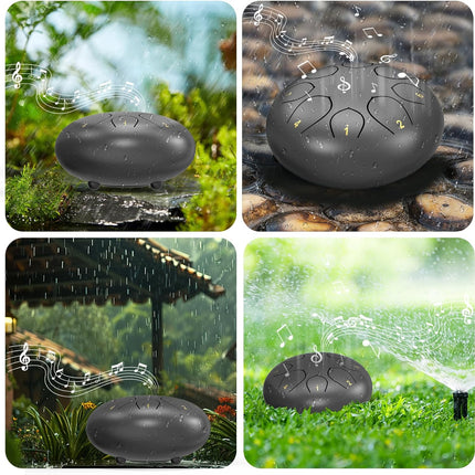 Rain Drum for Outside Garden, 6 Inches 8 Notes Steel Tongue Chakra Drums, Waterproof Echo Rain Chime Meditation Drums, Musical Instruments for Adult Gift with Bag, Music Book, Drum Mallets (Black)