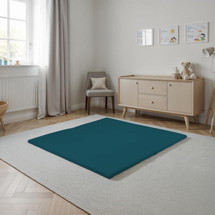 Essentials Playtime Folding Foam Play Mat (48 x 48 x 1) Soft Playpen or Floor Mat for Tummy Time, Crawling & Preschool Play, Ready to Use Standalone or with a Play Yard, Easy to Clean - Peacock