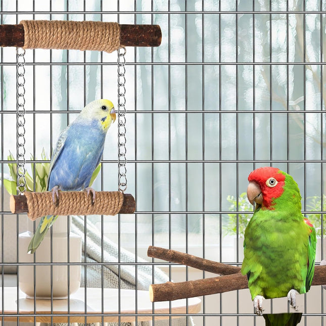 7-Piece Bird Perches for Cage - Wooden Parrot Stand with Fork Toys, Hanging Multi-Branch Platform, Hammock Swing, Gym Playstand & Chewing Toys