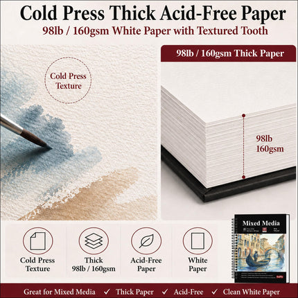 Mixed Media Sketchbook 9x12, Mixed Media Paper_98lb/160gsm, 60 Sheets
