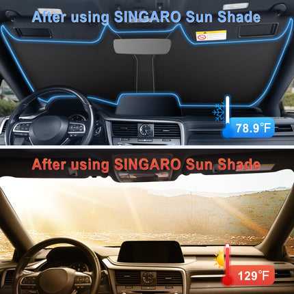 300T Universal Car Windshield Sun Shade, Foldable Reflective for Windshield & Window Shades with Overlapping Design, Car Interior Accessories (58" L x 32" W)