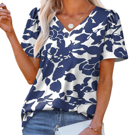 T Shirts for Women V Neck Dressy Casual Blouses Puff Short Sleeve Summer Tops Loose Fit
