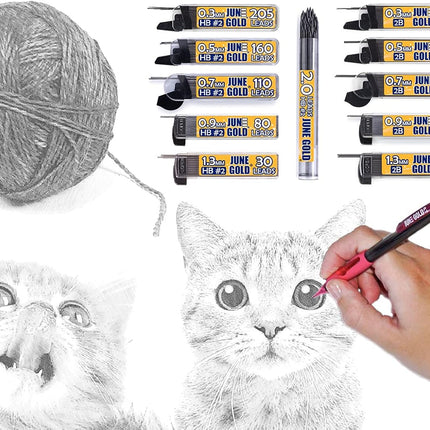 June Gold 820 Pieces, 0.3 mm 2B Lead Refills, 205 Pieces Per Dispenser, Extra Fine Thickness, Break Resistant Lead/Graphite (Pack of 4 Dispensers)