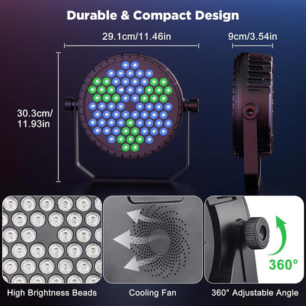 Stage Lights RGB Par Can Uplights, LED Uplight Controlled by DMX512 Sound Activated for Parties, Wedding, DJ, Events, Church, Indoor, Blue