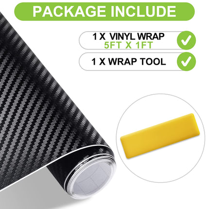 3D Carbon Fiber Vinyl Wrap for Cars Black, 1ft X 5ft Self-Adhesive