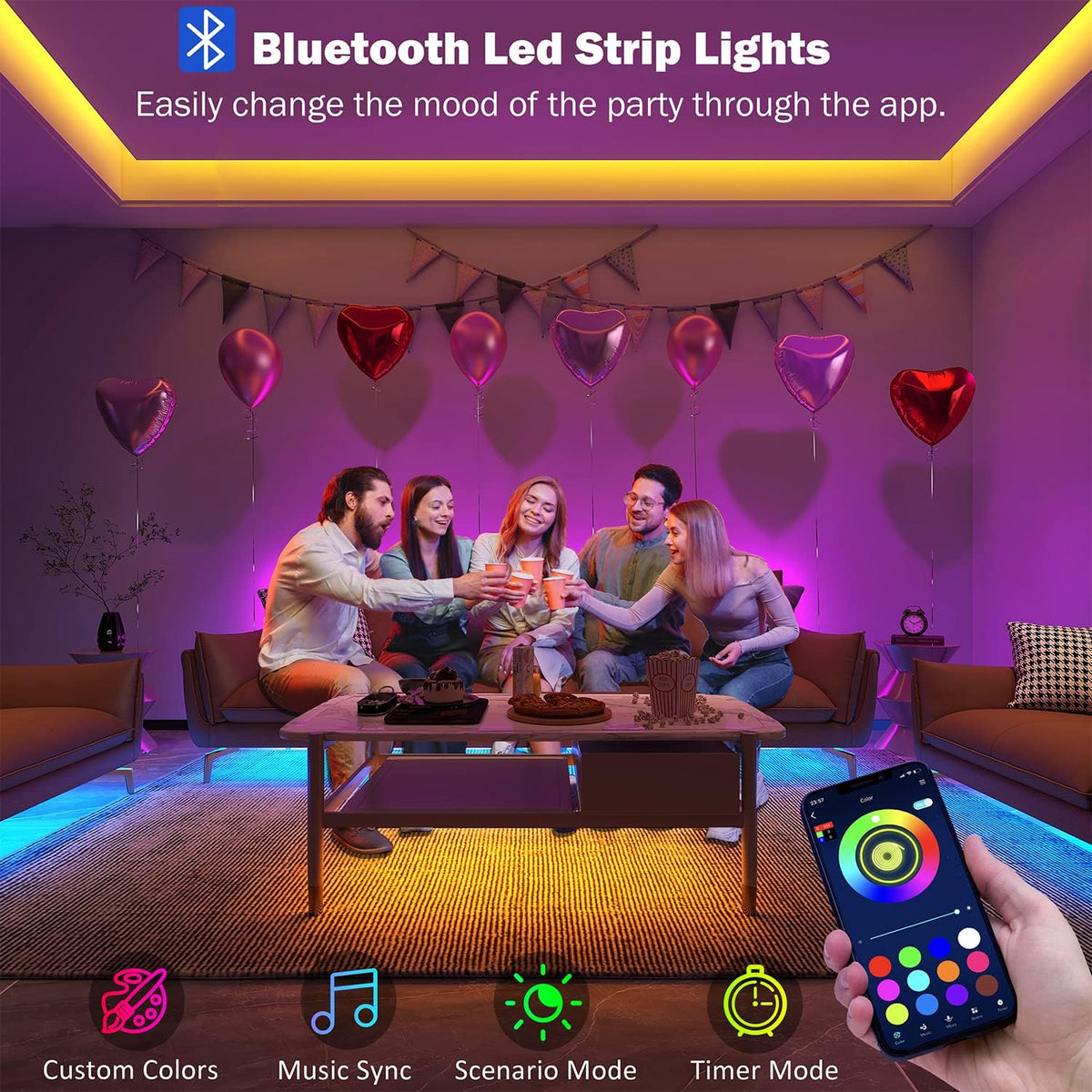 100 ft RGB LED Strip Lights with Music Sync, Remote and Bluetooth App Control - photo 2