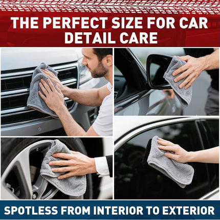 Microfiber Cleaning Cloths Bulk-15 Pack, Gray Microfiber Towels for Cars, Ultra Absorbent Microfiber Towel Weave Grime & Liquid for Streak-Free Mirror Shine - Car Washing Cloth, 12x12 inches