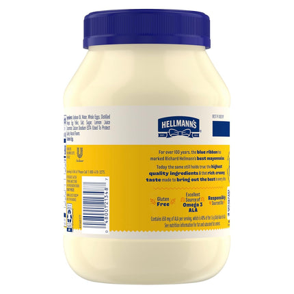 Hellmann's Mayonnaise Real Mayo 1 ct For A Creamy Sandwich Spread or Condiment Rich in Omega-3 ALA, Gluten Free 30 oz