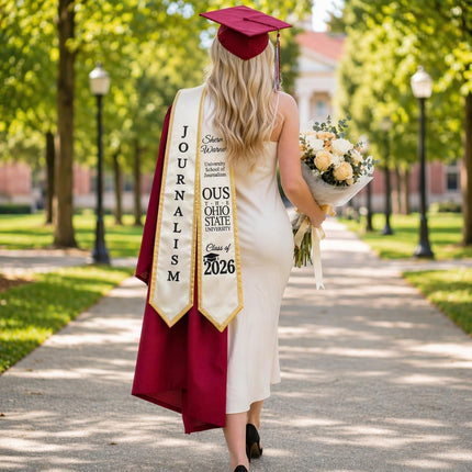 Custom Graduation Stole 2025 2026 – Personalized Graduation Sash with Name Major School Logo | Class of 2026 Embroidered Stole for High School College University Grad | Men Women | 25+ Colors
