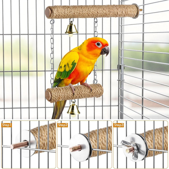 Parrot Swing & Perch Toys for Bird Cages - Hanging Hammock, Climbing Ladder, Standing Perch | Fits - photo 2