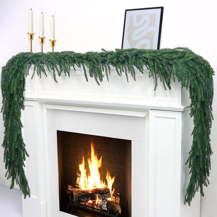 6Ft 2Pcs Artificial Norfolk Pine Garland, Real Touch Faux Greenery for Fireplace Mantel Staircase Wall, Christmas Hanging Indoor Outdoor Decor
