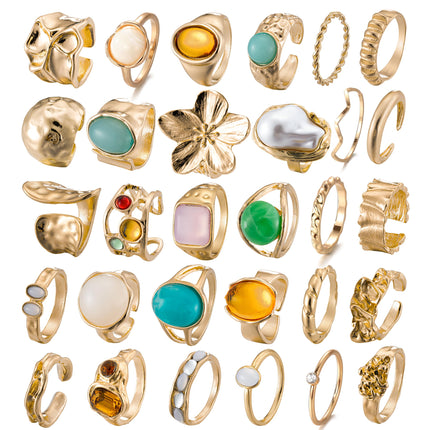 30-36 Pcs Vintage Crystal Turquoise Ring Set Gold Knuckle Rings for Women Bohemian Stackable Joint Rings Retro Boho Stacking Joint Finger Rings Pack