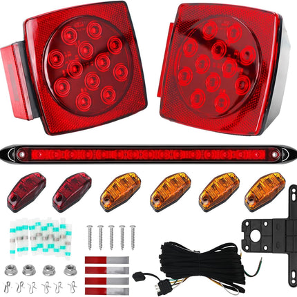 LED Trailer Light Kit, IP67 Submersible Trailer Lights 12V DOT, Stop/Tail/Turn Boat Trailer Lights with 13.7" ID Bar, 6 Marker Lights, 25 ft Protective Wiring Harness, License Plate Bracket