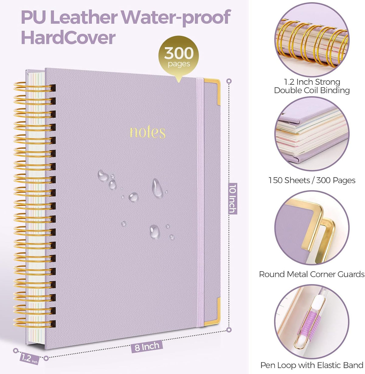 Hardcover Spiral Notebook, 300 Pages 8" x 10" College Ruled Notebook for Work with Dividers & Pockets, 5 - photo 2