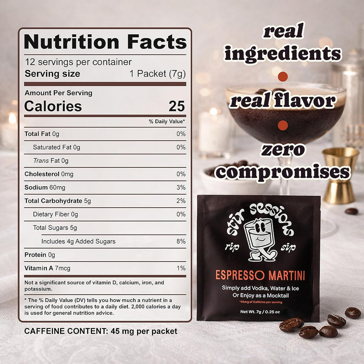Espresso Martini Drink Mix - 12 Packets | Cocktail Mixers for Alcoholic Drinks | Low-Carb, Low-Sugar - photo 2