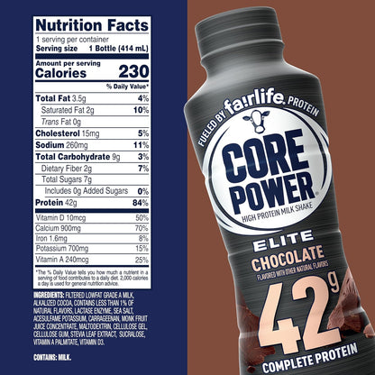 Elite High Protein Chocolate Shake, 42g Protein, 14 oz Bottles, 12 Pack - photo 2