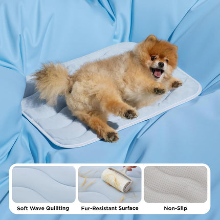 Bedsure Cooling Mat for Large Dogs - Q-Max>0.4 Thin Breathable Cooling Crate Pad Indoor for Pet with Chill Cool Fiber as Cooling Topper，Portable Washable Kennel Mat in Outdoor Summer, 35x23, Blue