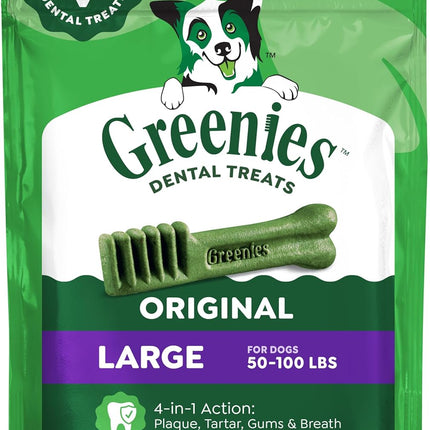 Greenies Veterinarian-Recommended Adult Natural Dental Dog Treats Large Size, Dog Dental Chews, Original Flavor, 6 oz. Pack, 4 Count