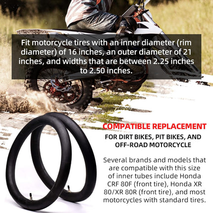 (2 Pack) AR-PRO 2.25/2.50-16” Off-Road Motorcycle Inner Tubes with TR4 Valve Stem - 70/90-16 Motorcycle Tire Replacement Inne