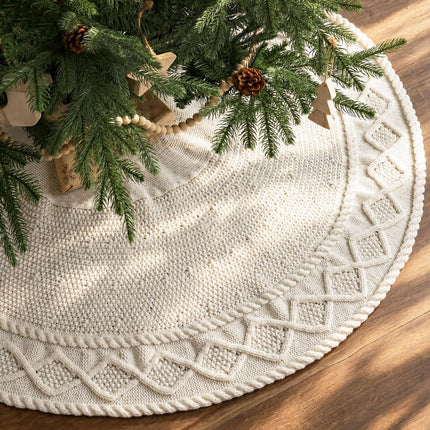 Knit Christmas Tree Skirts, Neutral Tree Skirt, Cozy Christmas Decorations