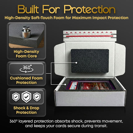 Graded Card Shipping Box with 360° Protective Foam Insert, 5 Pack – Shockproof Slab Mailer & Slab Shipping Protector for Secure Trading Card Shipping, Storage & Card Protection