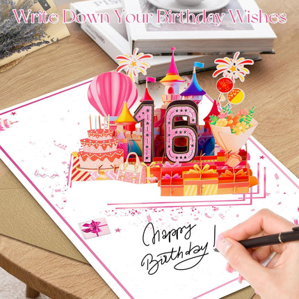 Sweet 16th Birthday Card for Girls Daughter,3D Pop Up Sweet 16th Birthday Cards for Granddaughter Sister,16th Birthday Decorations for 16 Year Old Girl Daughter Funny Birthday Gifts,Rose Glod In 2010