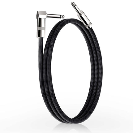 Short Guitar Cable 3.3ft, Amp Chord Electric Guitar Aux Amp Cord Braided, TS 1/4 Quarter Inch Straight to Right Angle Bass Instrument Cable Pro Audio (Black, 1Pack)
